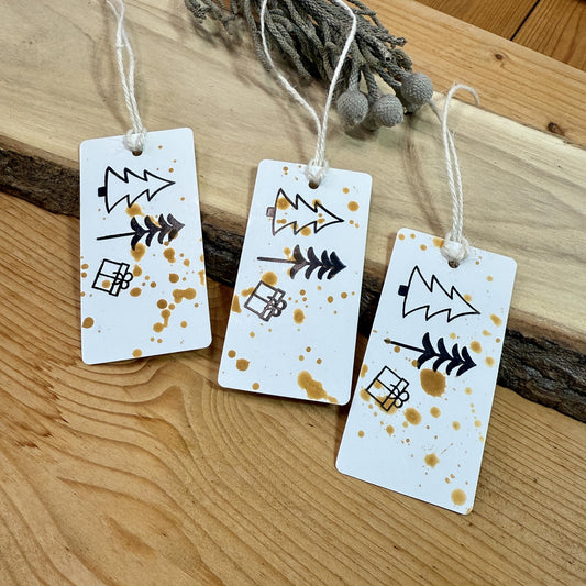 10er Set Original Geschenkanhänger Tannenbaum Schwarz Gold