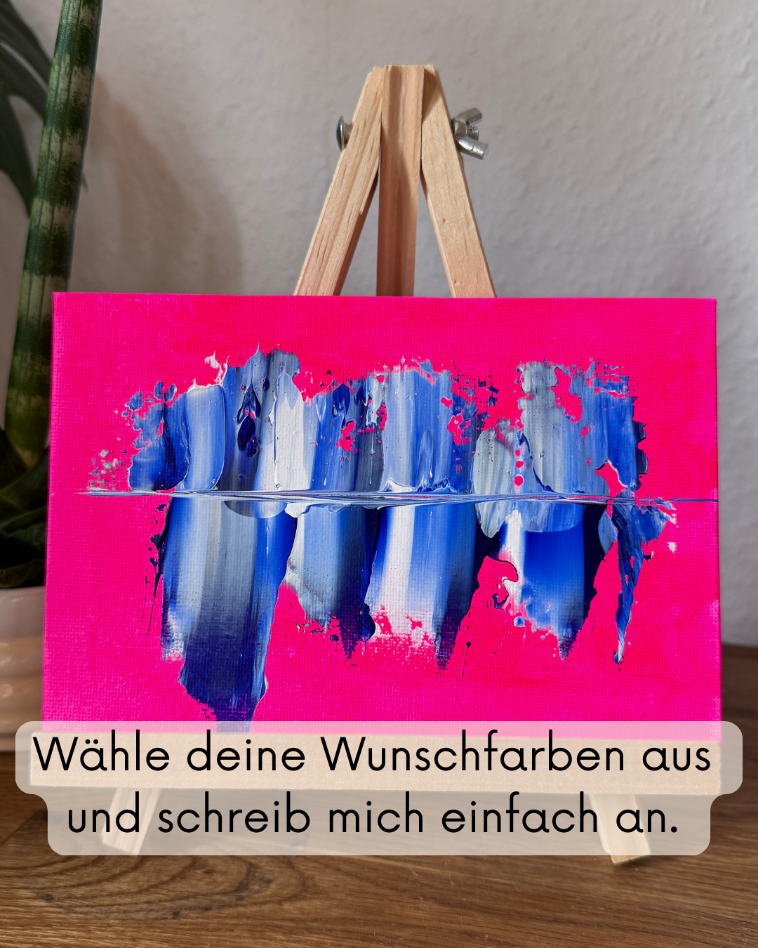 Personalisiertes Mini Acrylbild mit Staffelei in Pink und Blau, handgemalt nach Wunsch