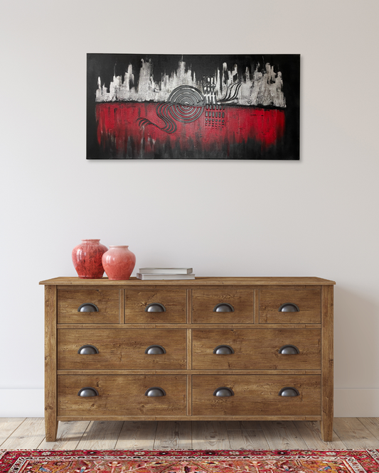 05 - Abstrakte Acrylmalerei Rot-Schwarz-Weiß - Unikat 50x100cm