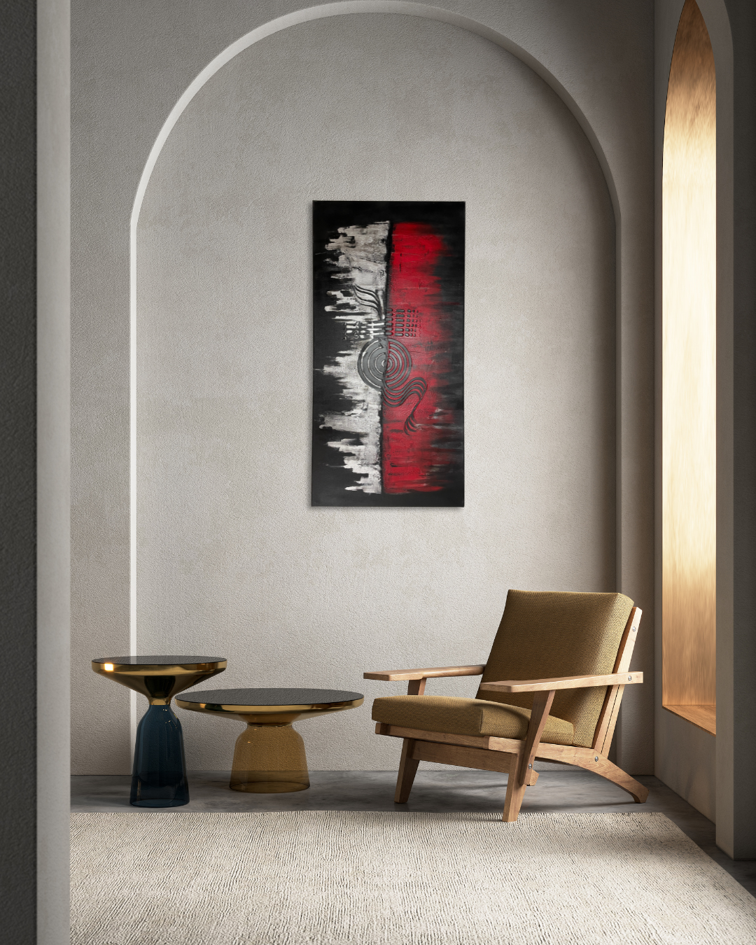 05 - Abstrakte Acrylmalerei Rot-Schwarz-Weiß - Unikat 50x100cm