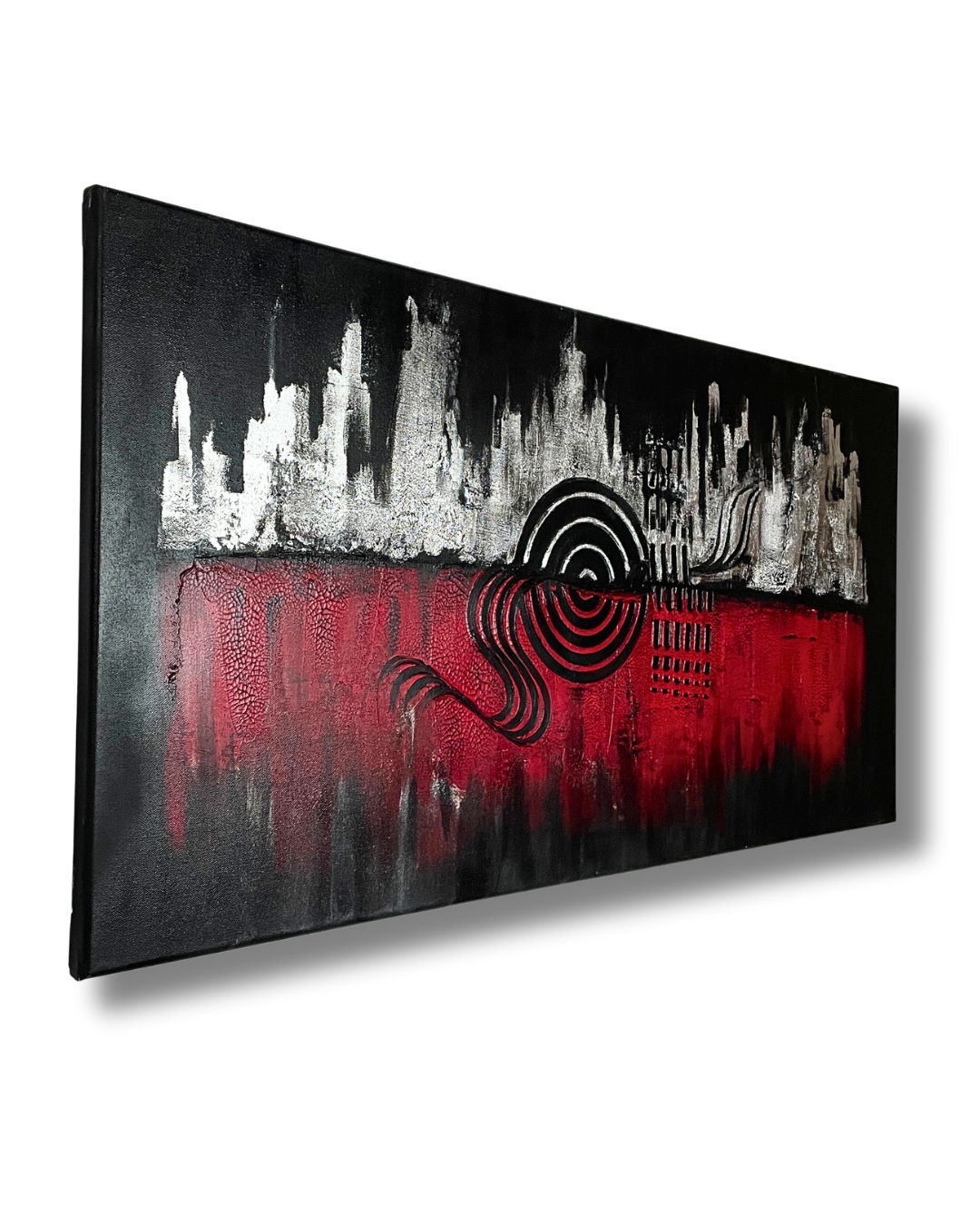 05 - Abstrakte Acrylmalerei Rot-Schwarz-Weiß - Unikat 50x100cm