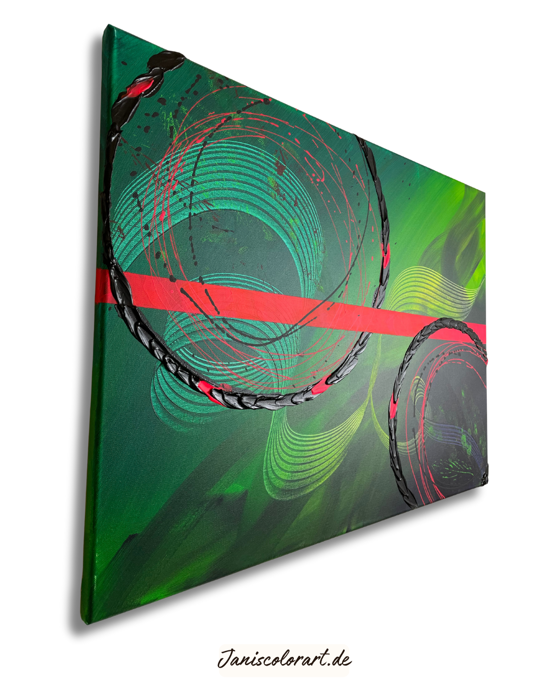 Acrylbild auf Leinwand 60x80cm - Expressive Farbgestaltung in Grün und Pink