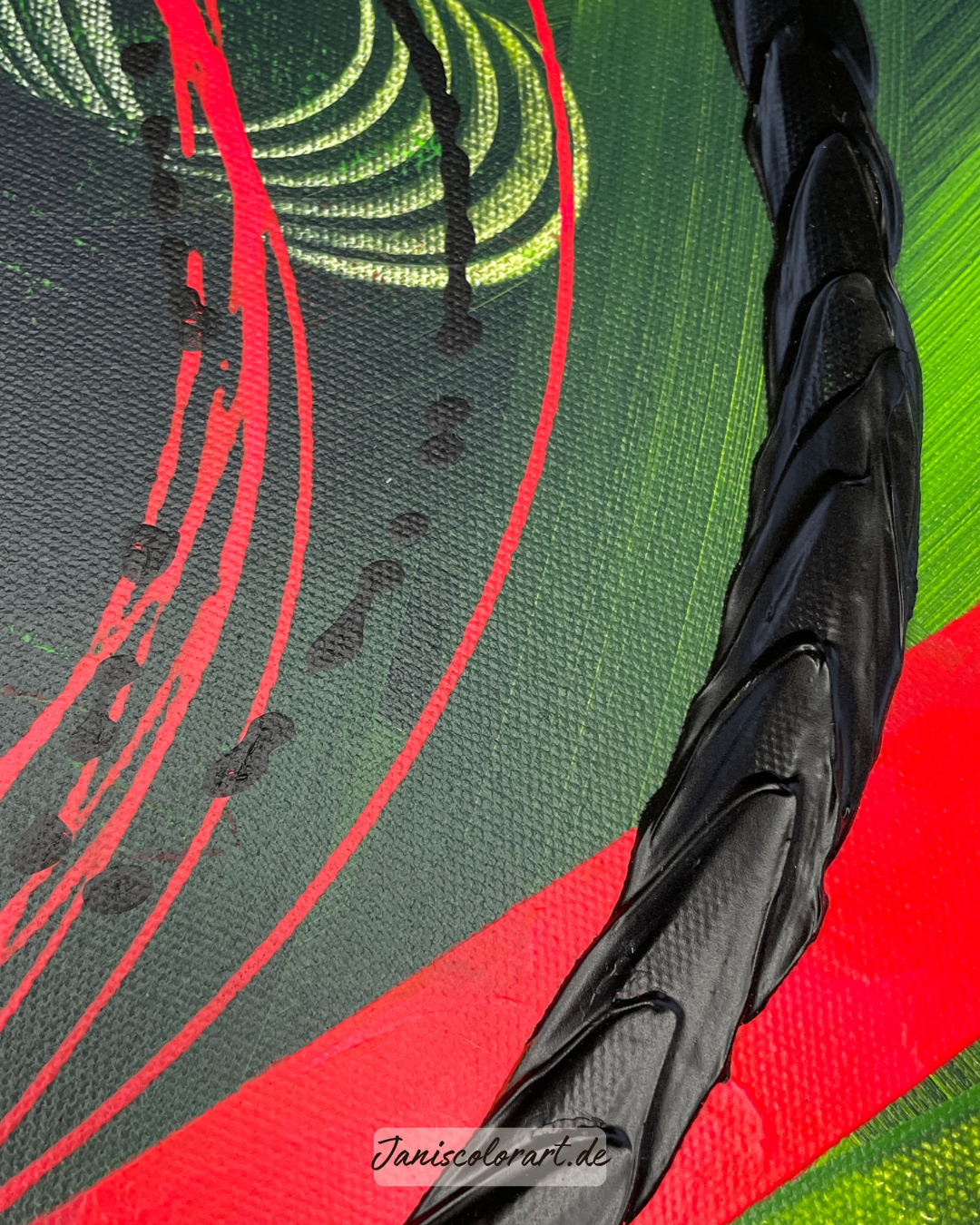 Farbintensives abstraktes Gemälde - Moderne Wanddekoration in Grün, Pink und Schwarz