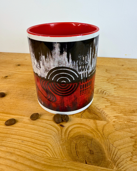 28 - Herz Design Tasse, Kaffeebecher Schwarz Rot groß, Keramikbecher, Valentinstag Geschenk, Tasse Herz Keramik, Tasse schwarz rot Keramik