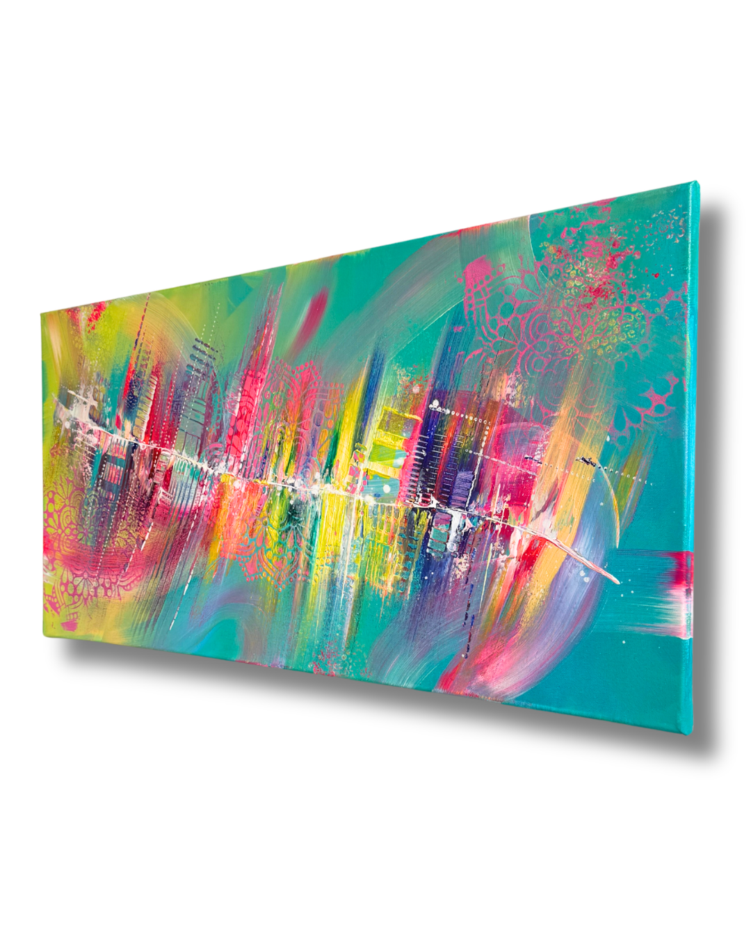 Seitenansicht abstraktes Acrylgemälde auf Leinwand – bemalte Kanten, 2 cm tiefer Keilrahmen, Unikat von Janiscolorart