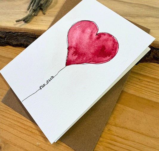 Handgemachte Aquarell Grußkarte mit süßem Herz "Für Dich"
