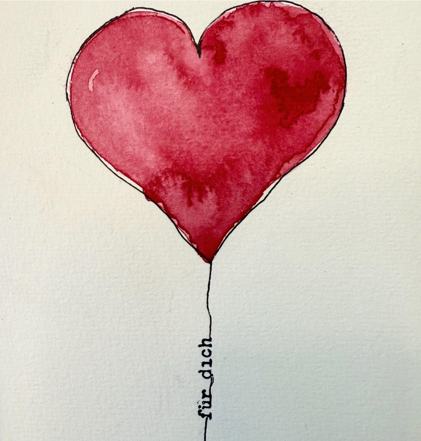 Handgemachte Aquarell Grußkarte mit süßem Herz "Für Dich"