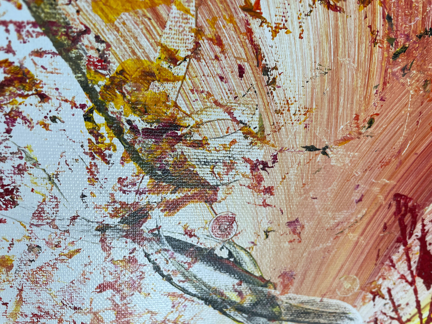 Abstraktes Acrylbild in Gelb, Rot und Orange, ein modernes Original von Janiscolorart.