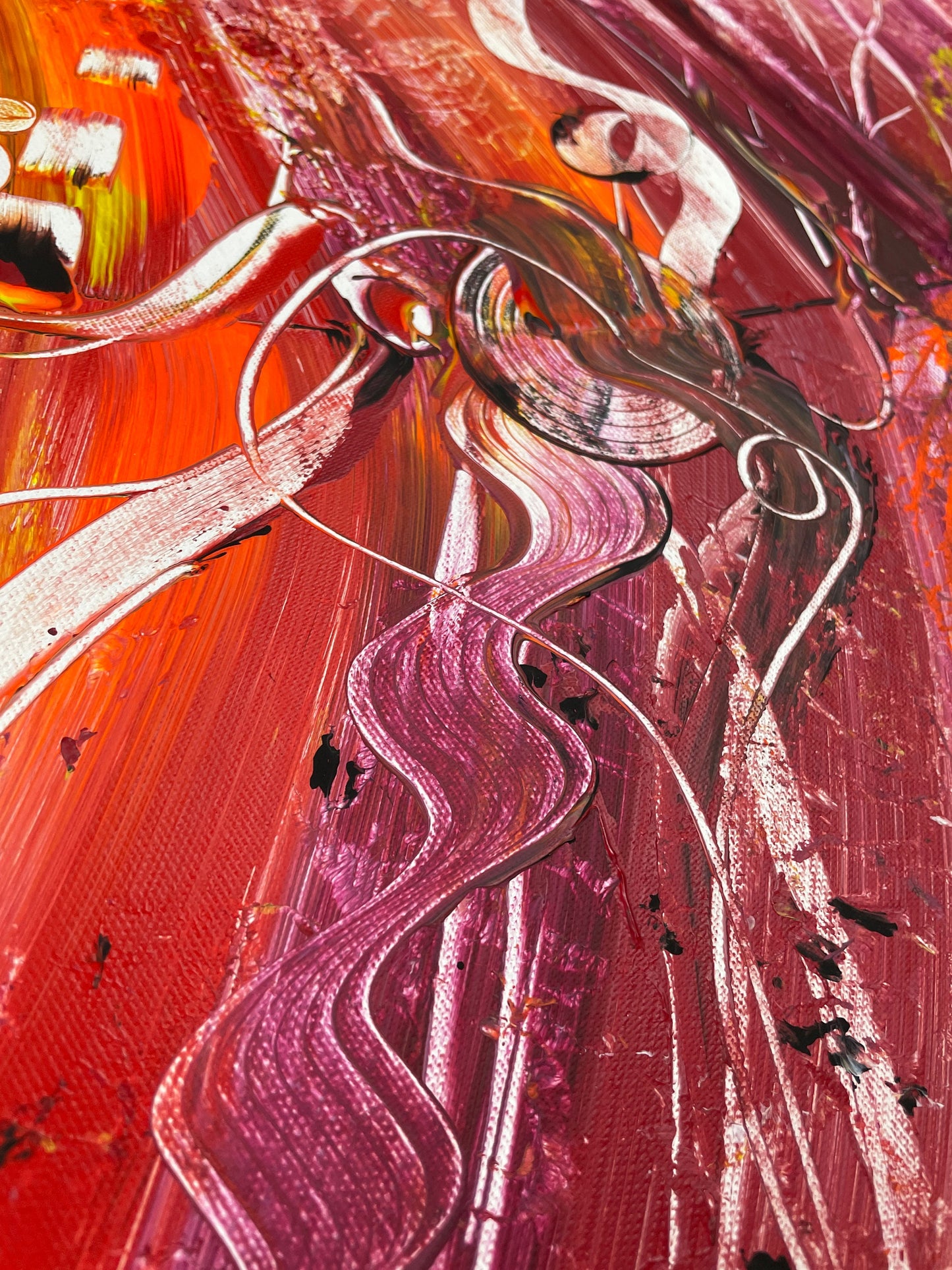 Abstraktes Acrylbild in Gelb, Rot und Orange, ein modernes Original von Janiscolorart.