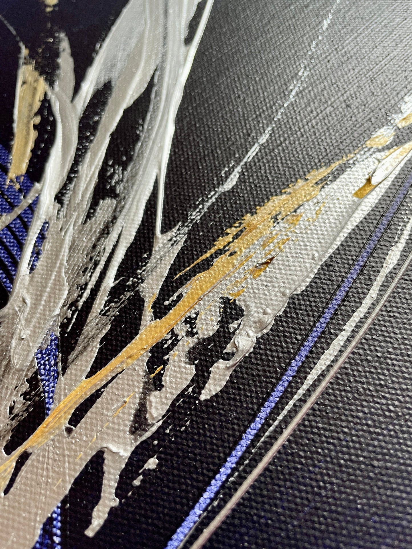 Original Acrylgemälde kaufen - Handgemaltes Original in Blau und Silber. Perfekt als Wanddeko.