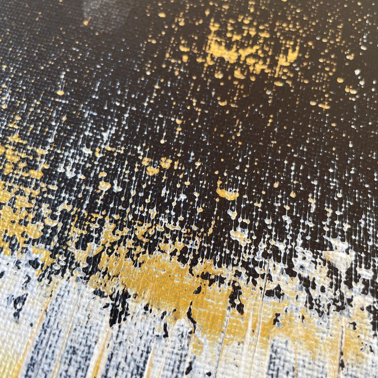 original gemälde günstig kaufen: Abstraktes Leinwandbild in schwarz Gold und Weiß.