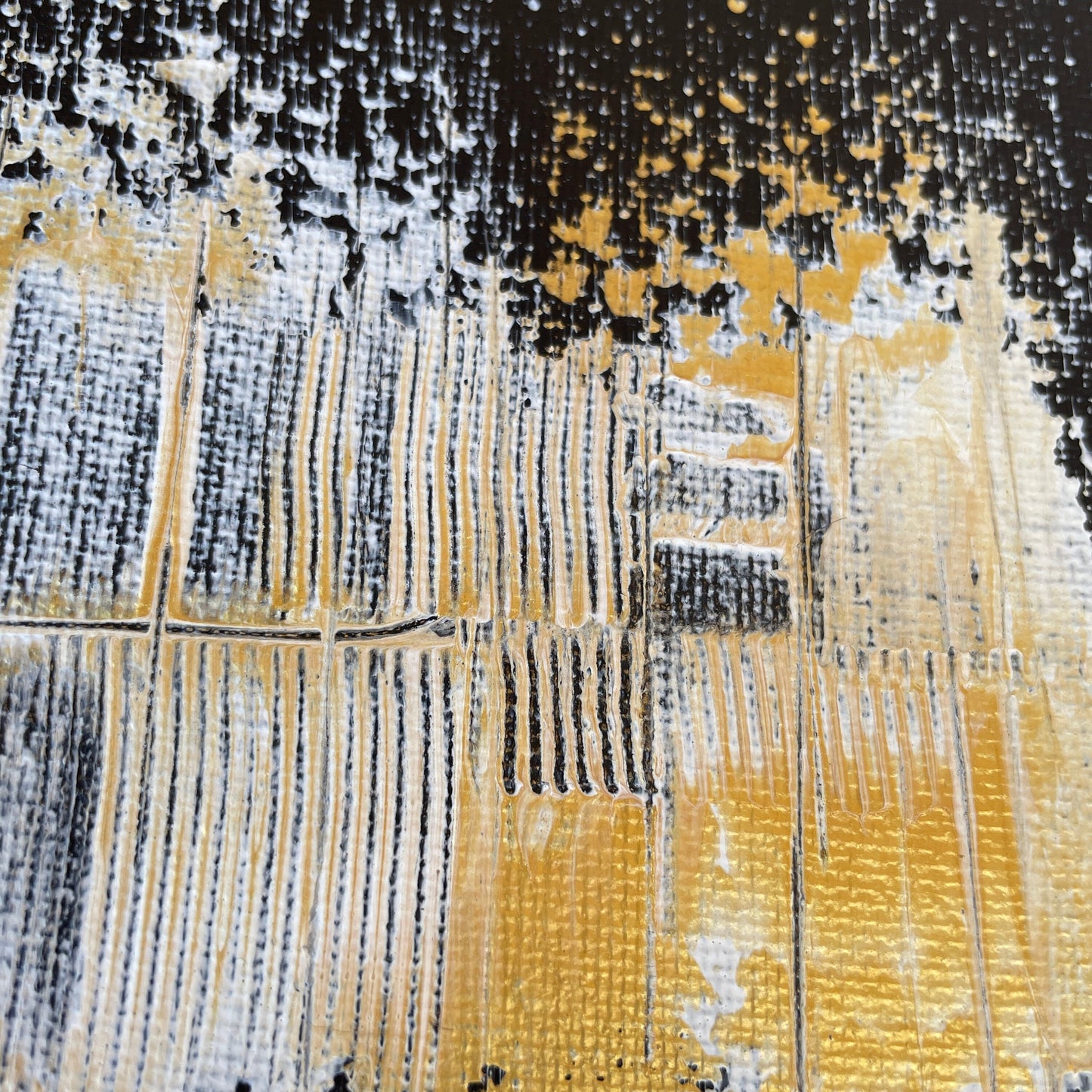 original gemälde günstig kaufen: Abstraktes Leinwandbild in schwarz Gold und Weiß.