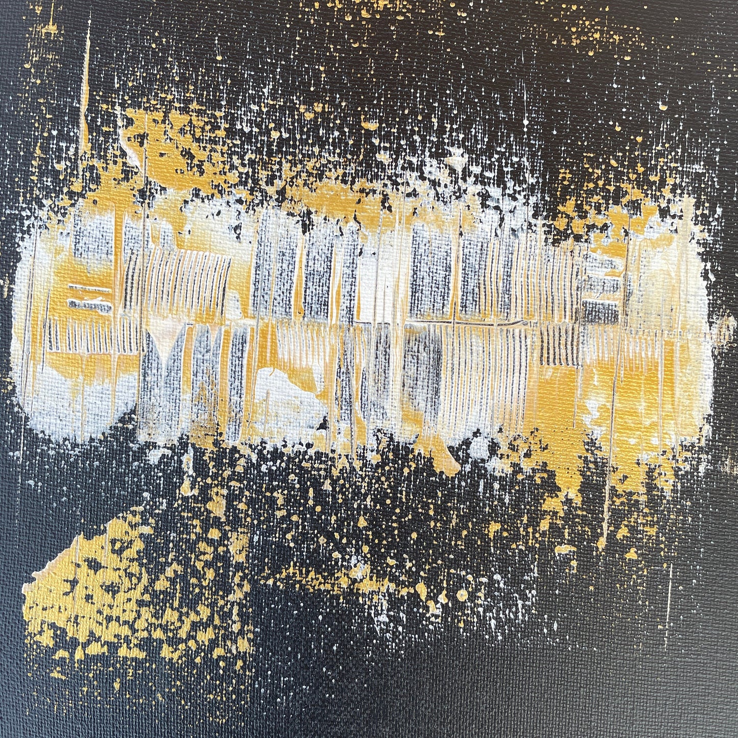 original gemälde günstig kaufen: Abstraktes wandbild in schwarz Gold und Weiß.