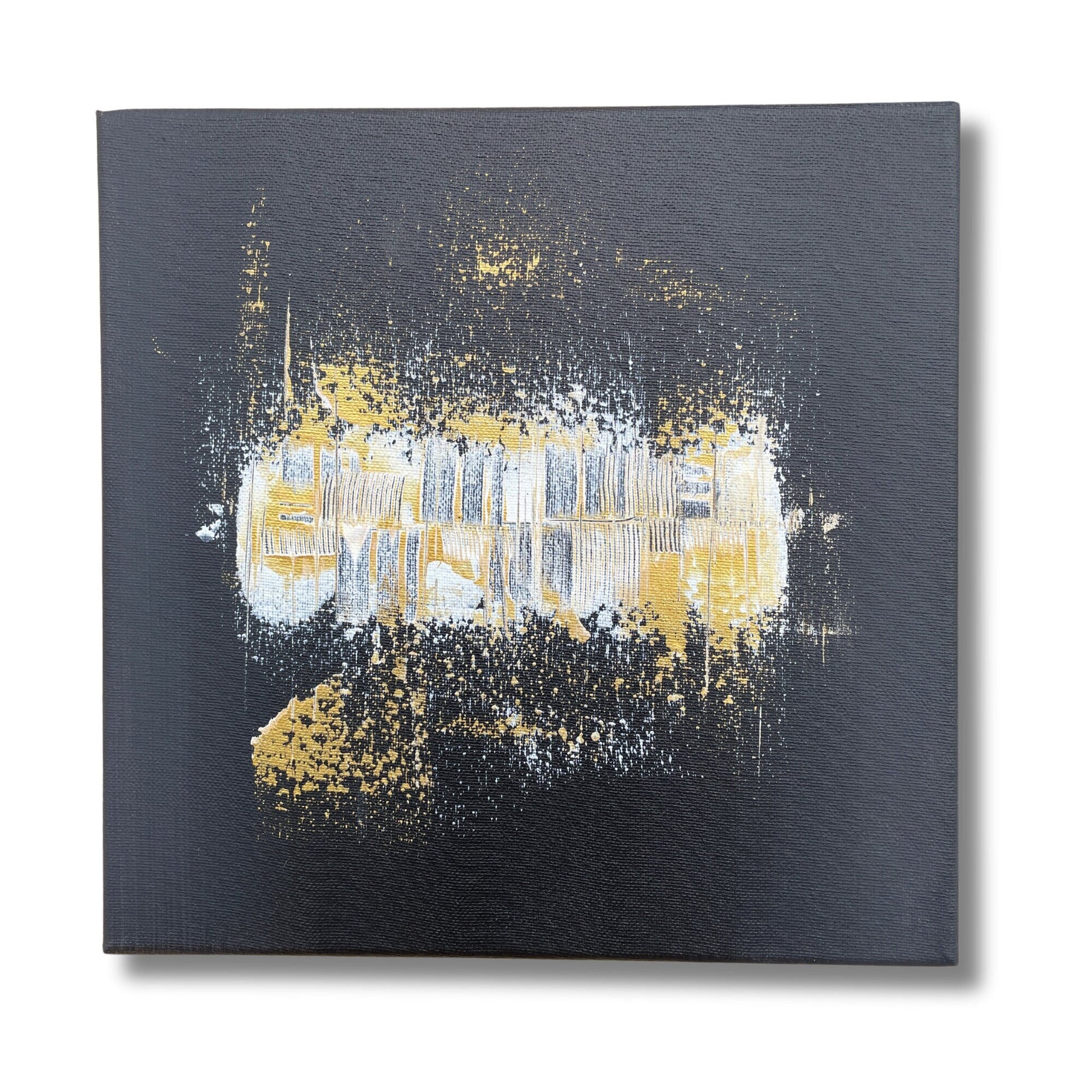 original gemälde günstig kaufen: Abstraktes Leinwandbild in schwarz Gold und Weiß.