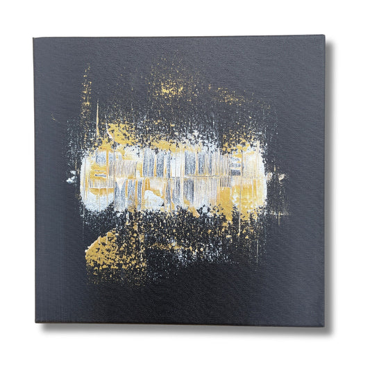 original gemälde günstig kaufen: Abstraktes Leinwandbild in schwarz Gold und Weiß.