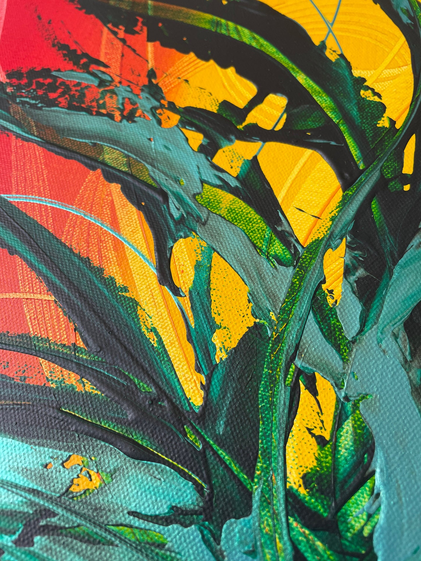 Acrylgemälde Abstrakt Rot Orange Gelb Grün