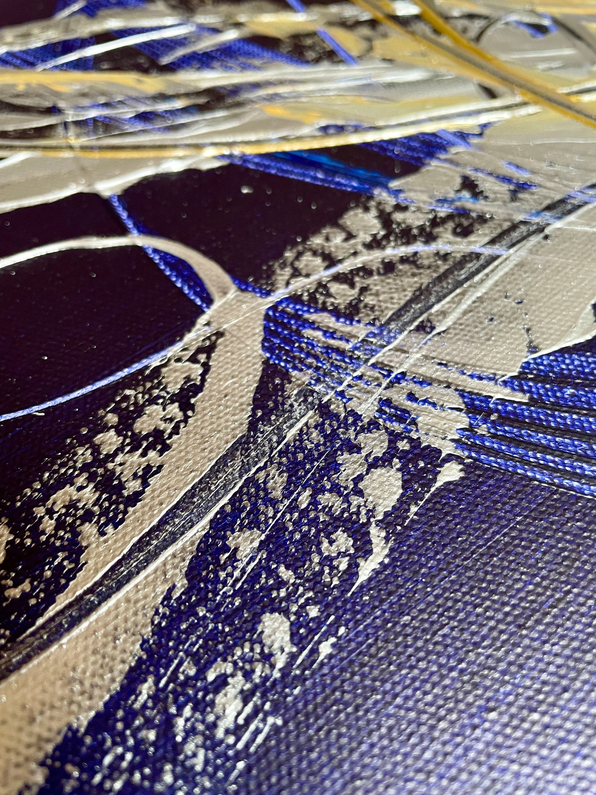 Original Acrylgemälde kaufen - Handgemaltes Original in Blau und Silber. Perfekt als Wanddeko.