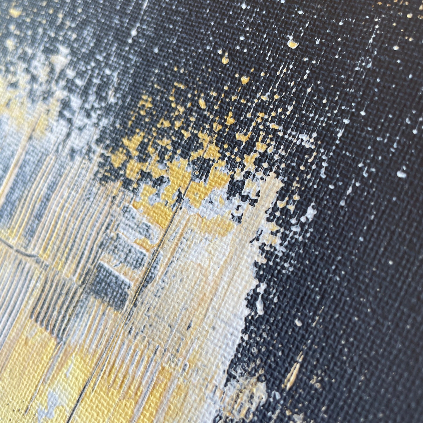 original gemälde günstig kaufen: Abstraktes Leinwandbild in schwarz Gold und Weiß.