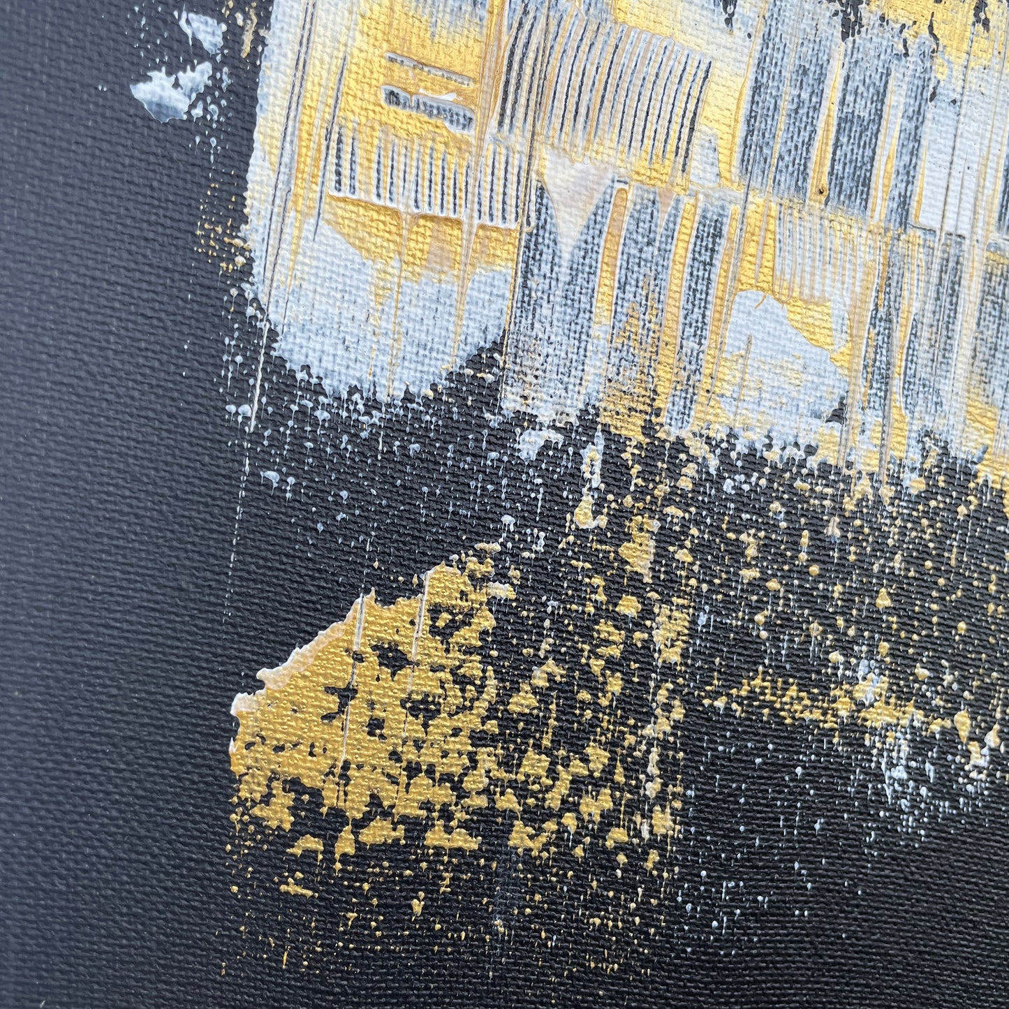 original gemälde günstig kaufen: Abstraktes Acrylbild in schwarz Gold und Weiß.