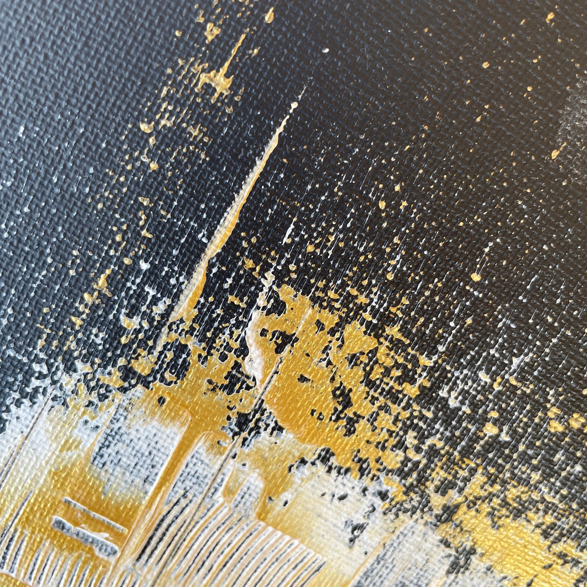 original gemälde günstig kaufen: Abstraktes Leinwandbild in schwarz Gold und Weiß.