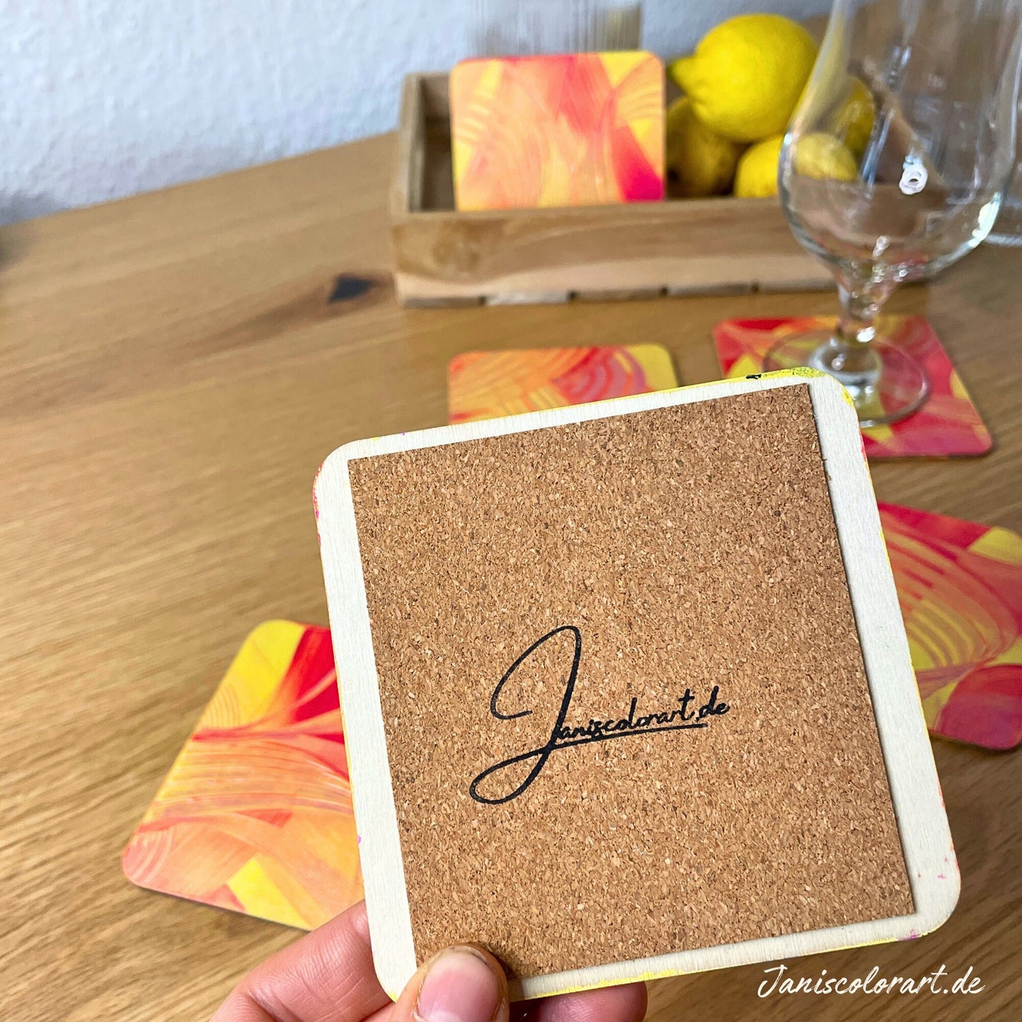 schöne untersetzer für gläser quadratisch mit Korkboden - tolle Geschenkidee.