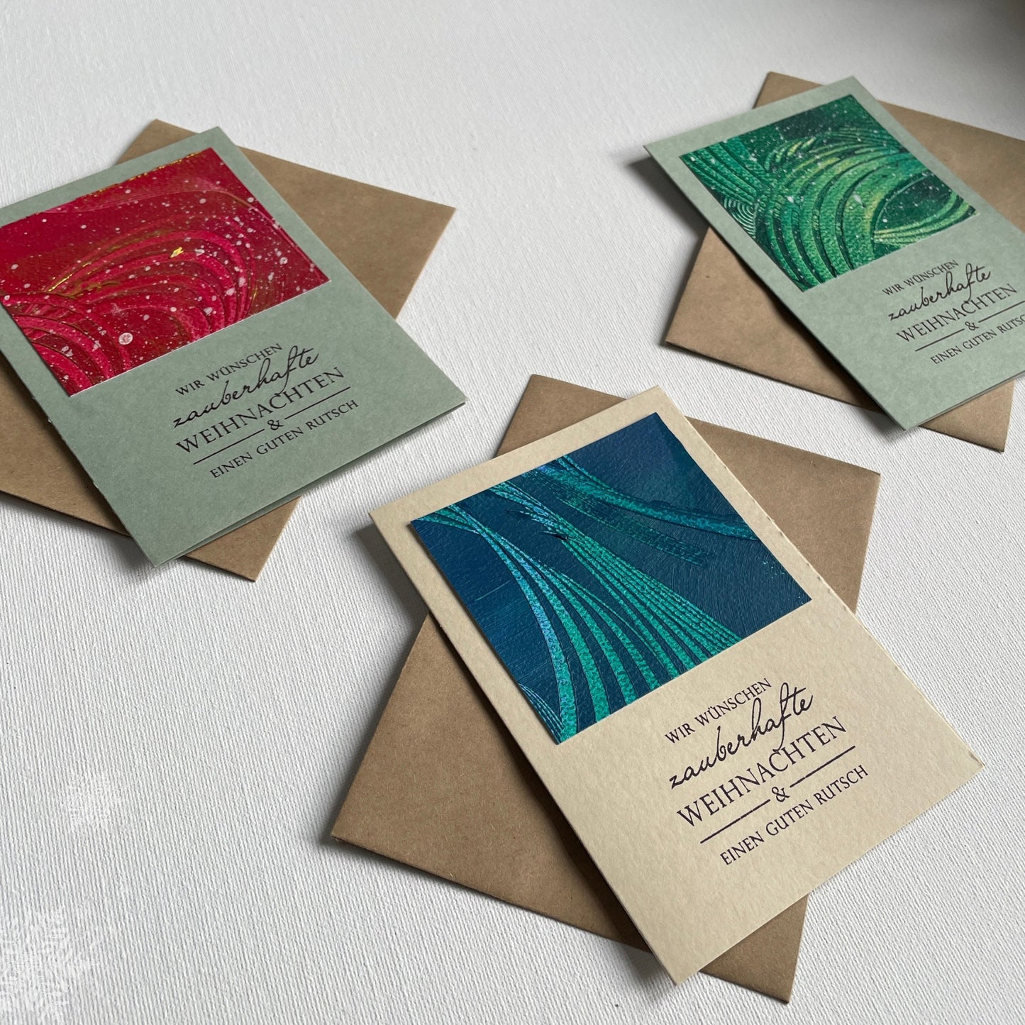 3er Set Grußkarten Frohr Weihnachten und Guten Rutsch