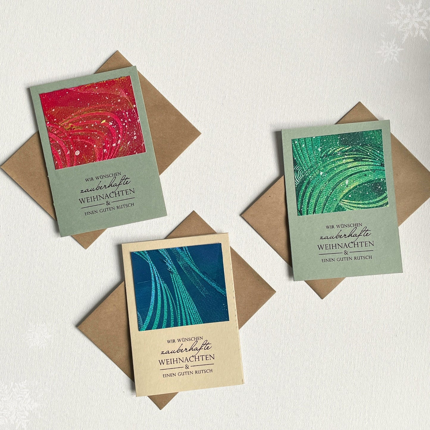 3er Set Grußkarten Frohr Weihnachten und Guten Rutsch