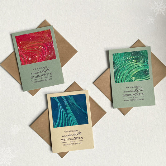 3er Set Grußkarten Frohr Weihnachten und Guten Rutsch