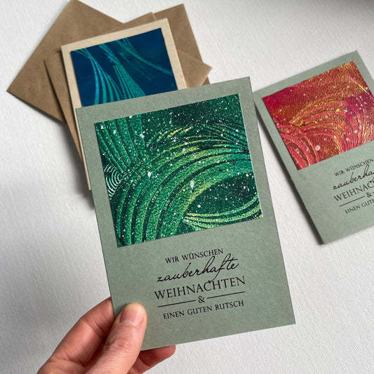 3er Set Grußkarten Frohr Weihnachten und Guten Rutsch