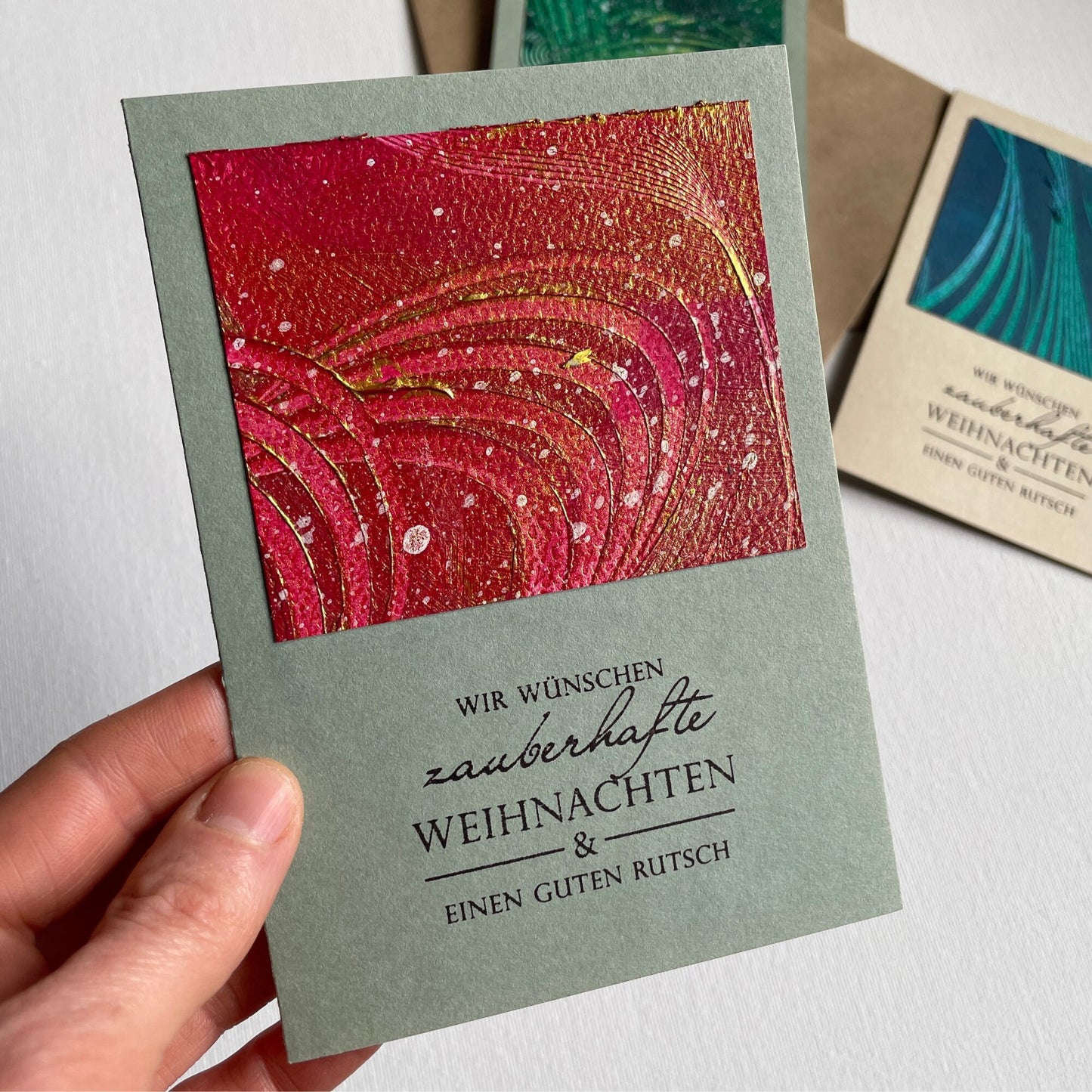 3er Set Grußkarten Frohr Weihnachten und Guten Rutsch