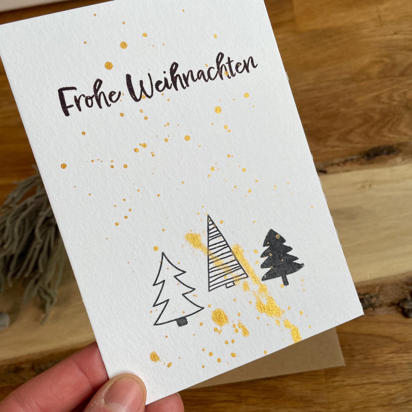 3er Set Weihnachtskarten Tannenbaum Schwarz Gold