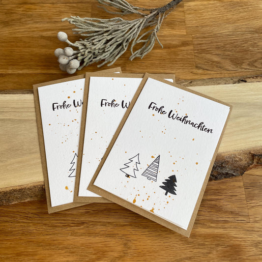 3er Set Weihnachtskarten Tannenbaum Schwarz Gold