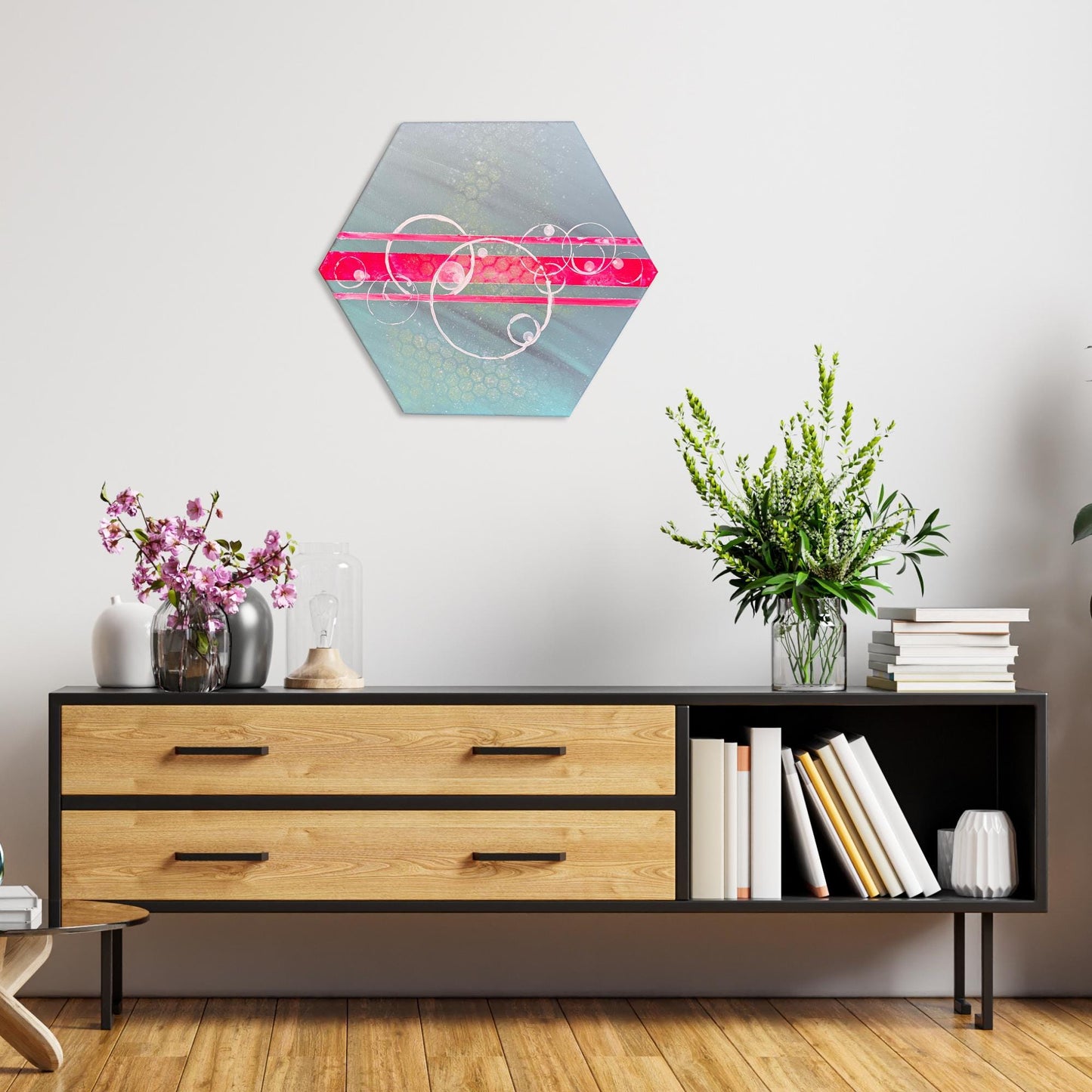 außergewöhnliche Leinwandkunst abstrakt. Das moderne Gemälde wurde von der Künstlerin Janiscolorart handgemalt.