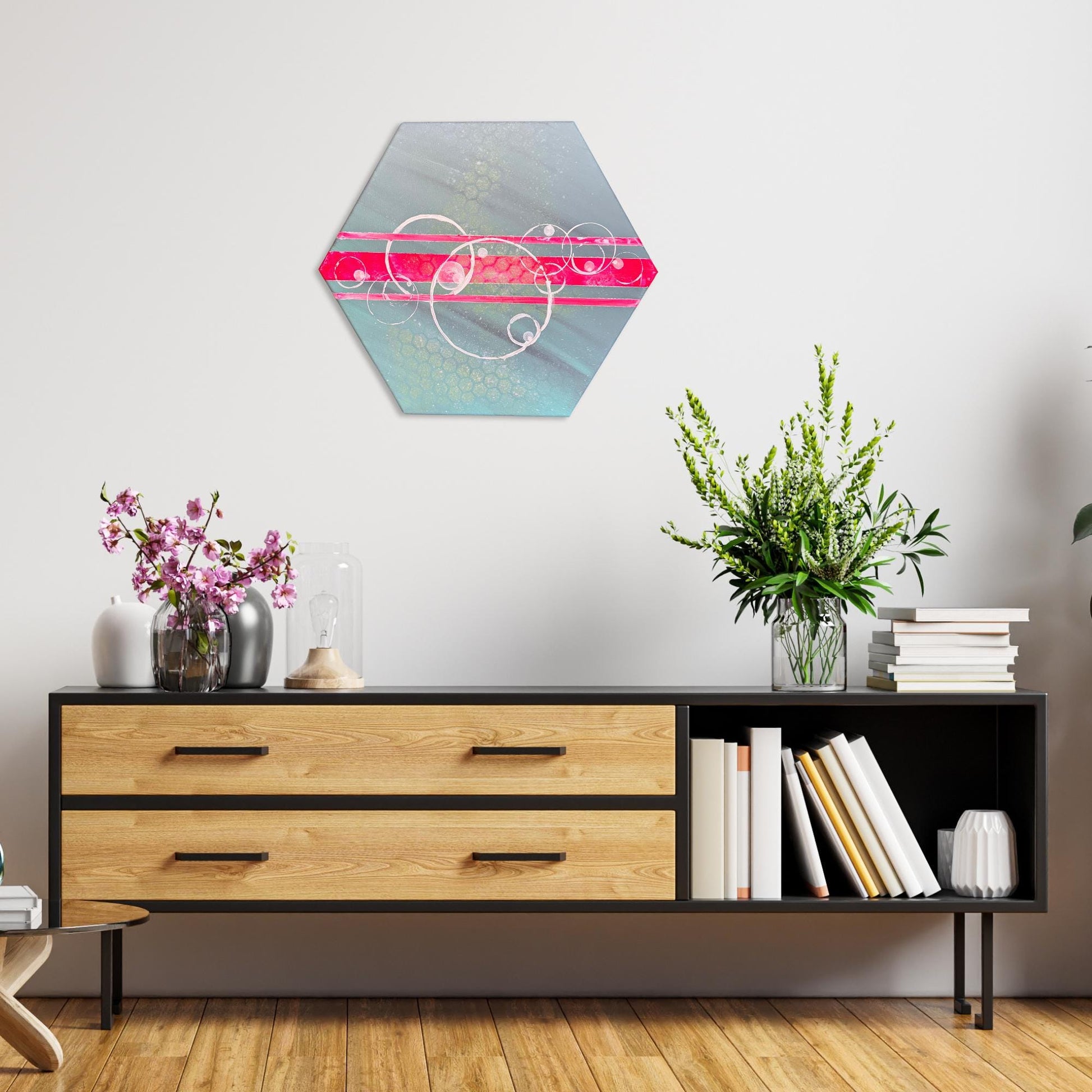 außergewöhnliche Leinwandkunst abstrakt. Das moderne Gemälde wurde von der Künstlerin Janiscolorart handgemalt.