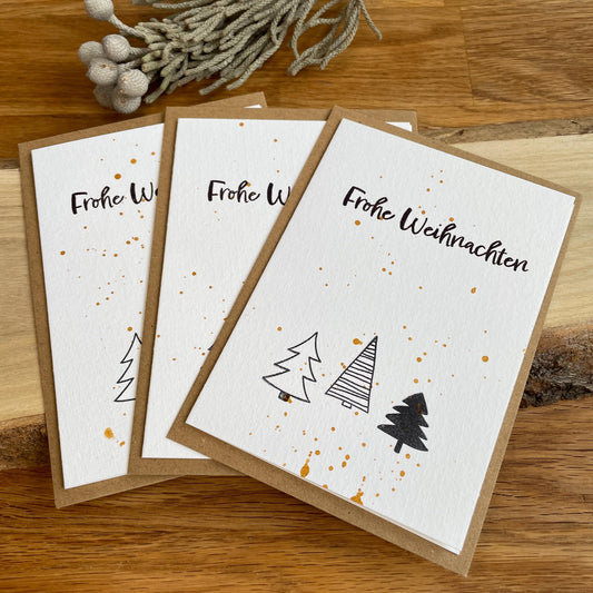 3er Set Weihnachtskarten Tannenbaum Schwarz Gold