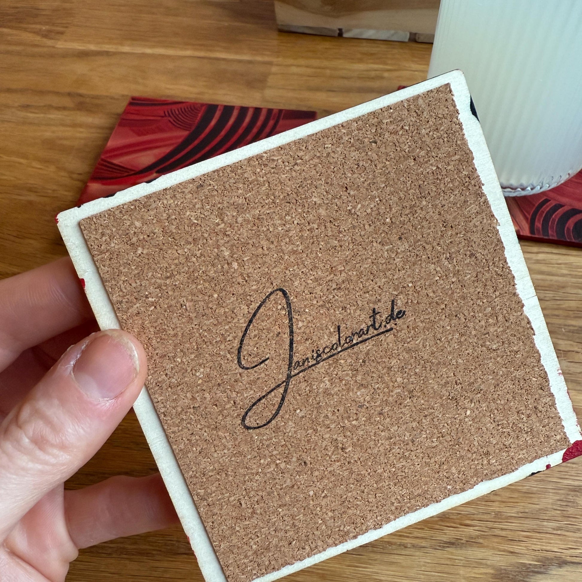 schöne untersetzer für gläser quadratisch mit Korkboden - das perfekte Geschenk.