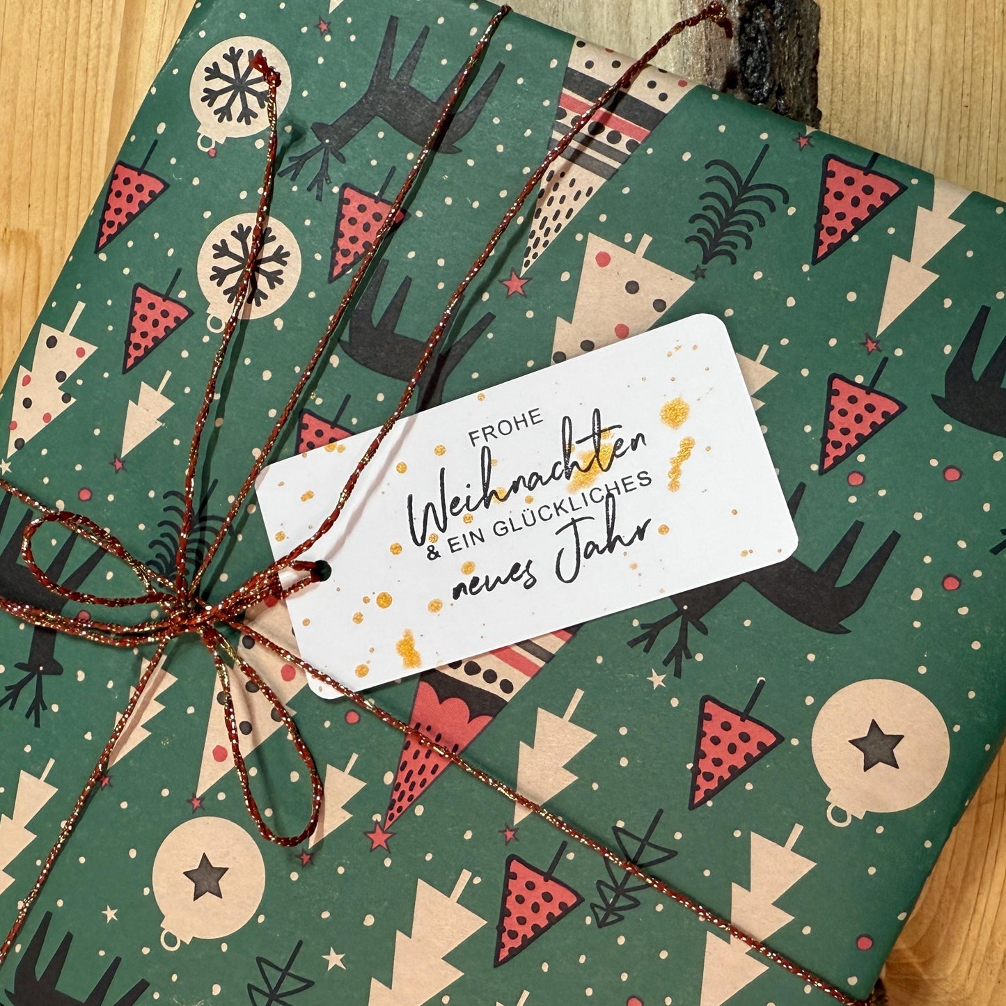 Original 10er Set Geschenkanhänger "Fröhliche Weihnachten" Gold