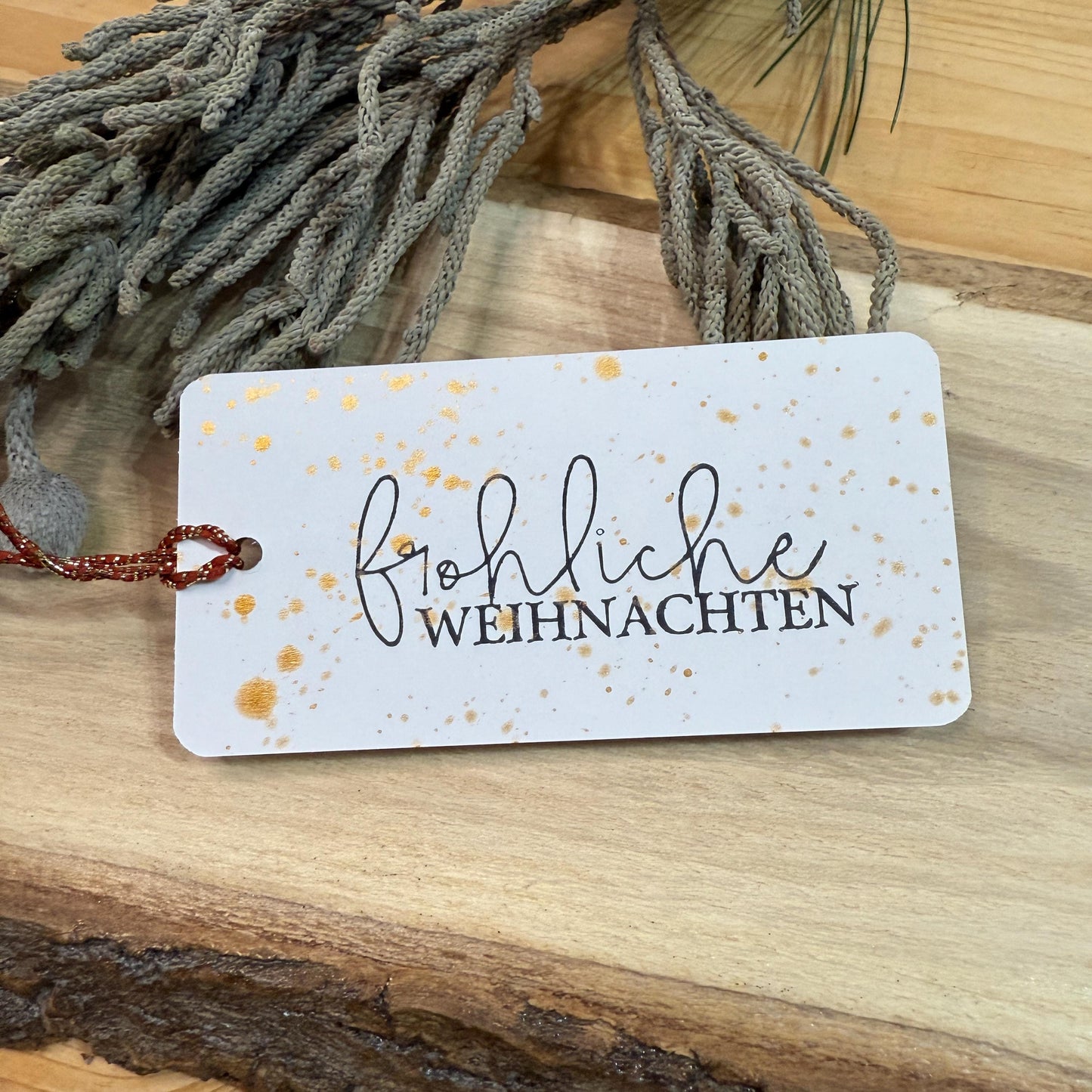 Original 10er Set Geschenkanhänger "Fröhliche Weihnachten" Gold