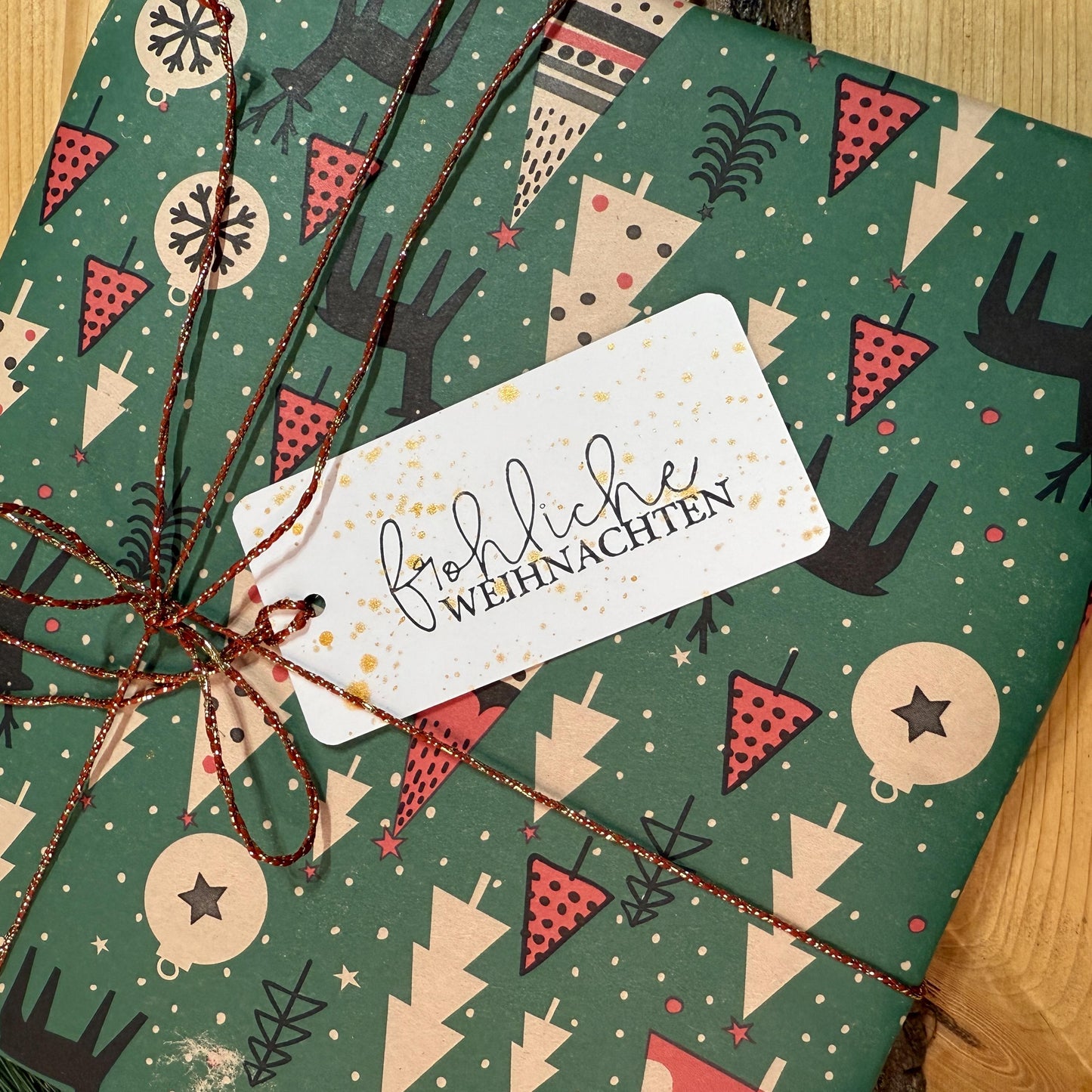 Original 10er Set Geschenkanhänger "Fröhliche Weihnachten" Gold