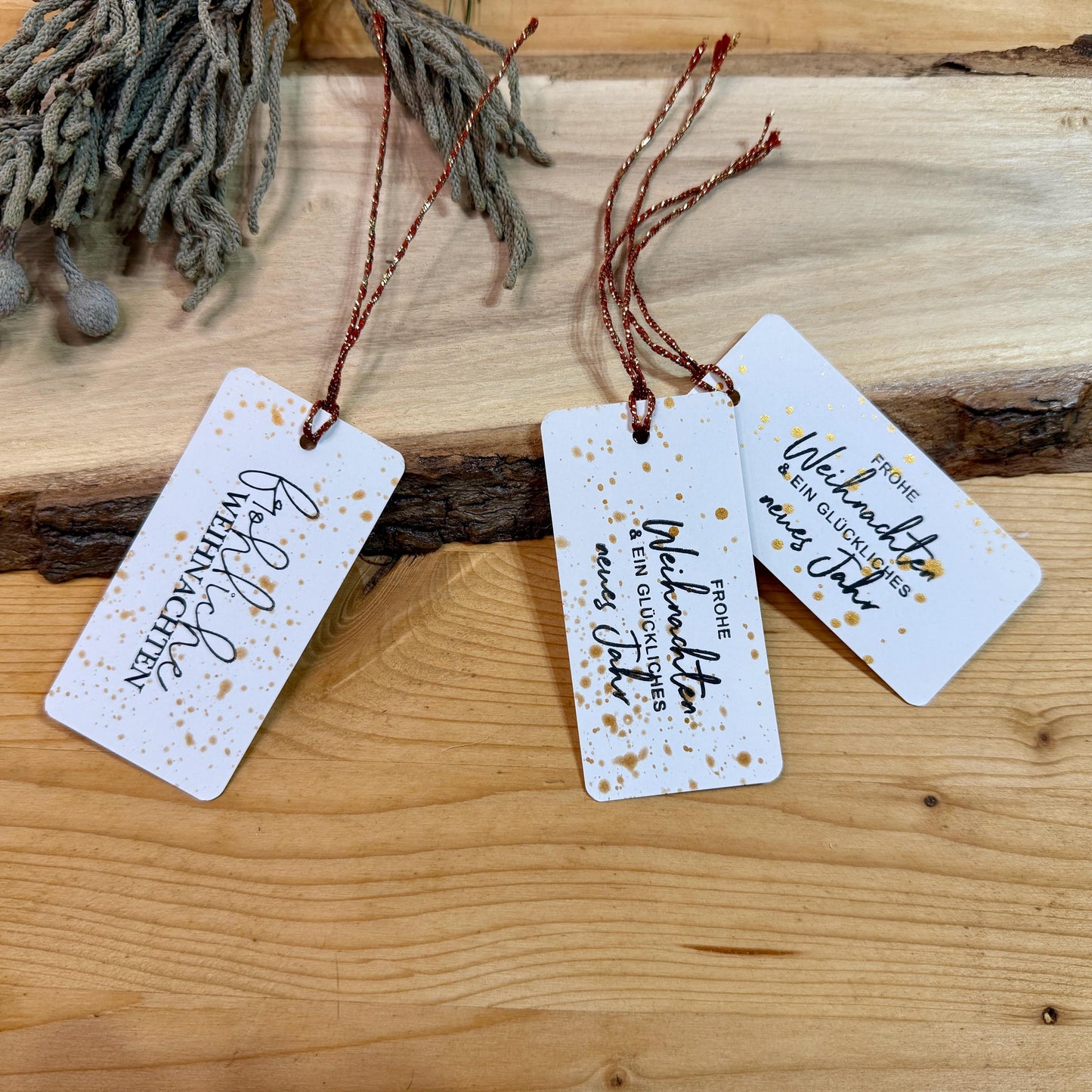 Original 10er Set Geschenkanhänger "Fröhliche Weihnachten" Gold