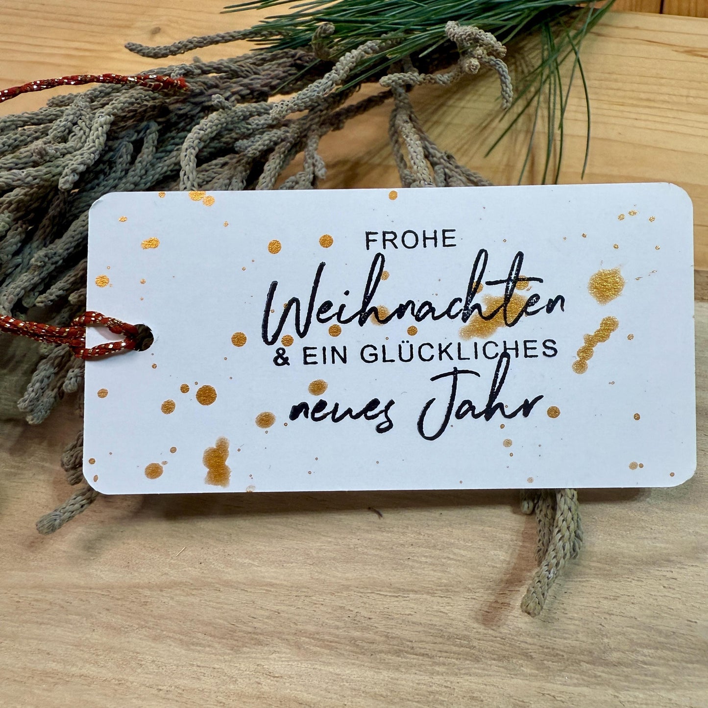Original 10er Set Geschenkanhänger "Fröhliche Weihnachten" Gold