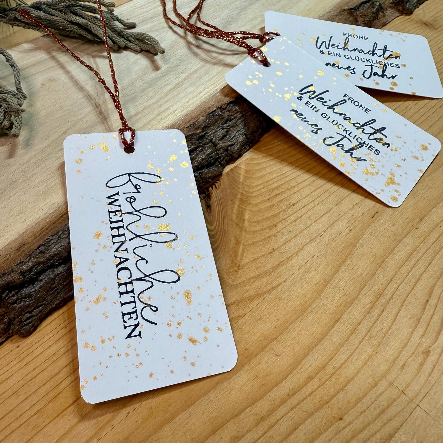 Original 10er Set Geschenkanhänger "Fröhliche Weihnachten" Gold