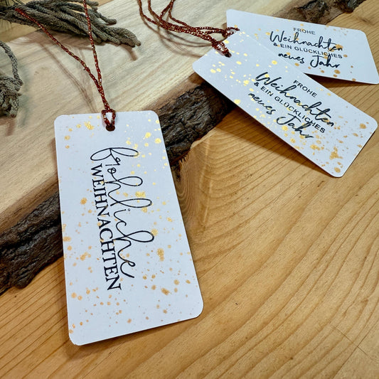 Original 10er Set Geschenkanhänger "Fröhliche Weihnachten" Gold