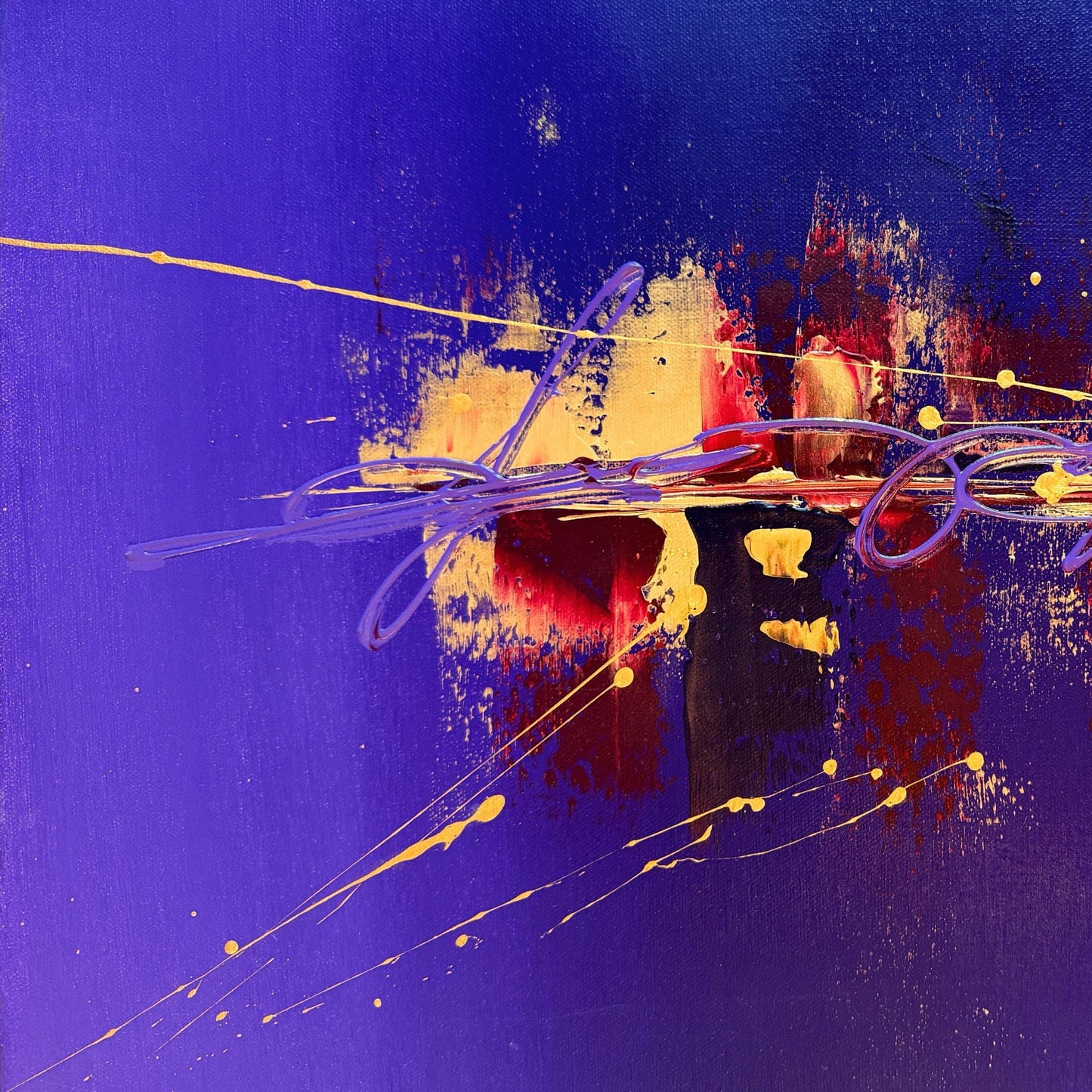 Original Acrylgemälde kaufen - Handgemaltes Leinwandbild in Violett und Gold. Perfekt als Wanddeko.