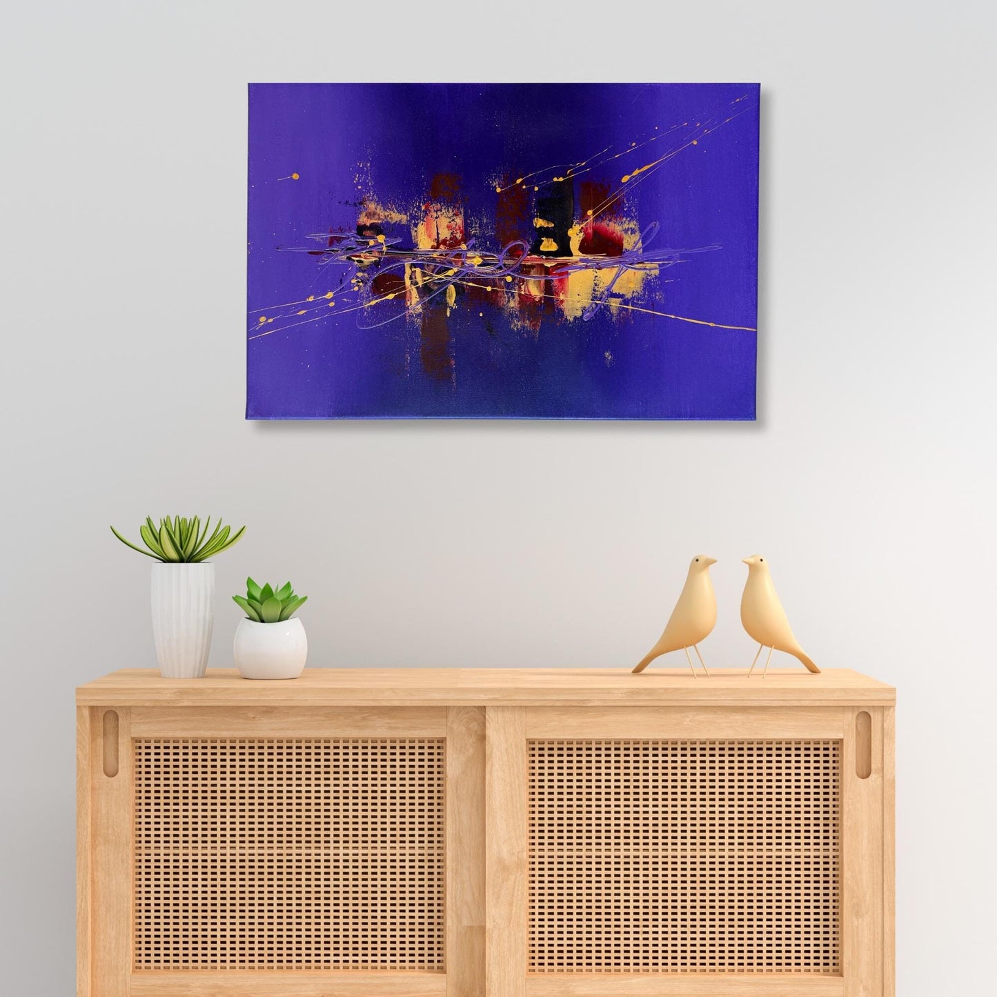 Original Acrylgemälde kaufen - Handgemaltes Original in Violett und Gold. Perfekt als Wanddeko.