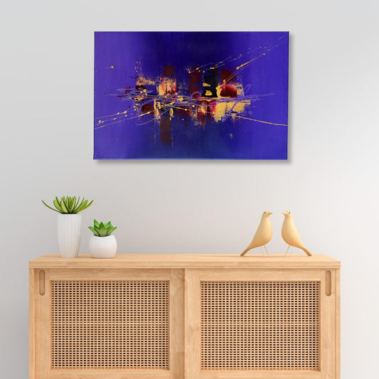 Original Acrylgemälde kaufen - Handgemaltes Original in Violett und Gold. Perfekt als Wanddeko.