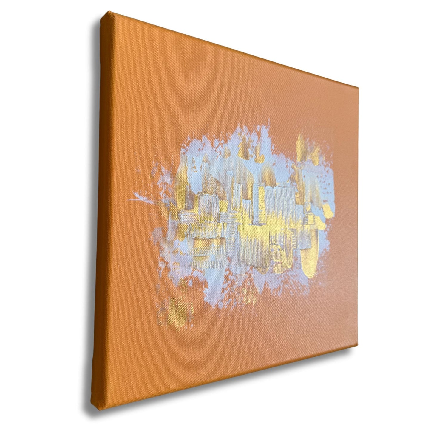 kunst bilder kaufen günstig: Abstraktes Acrylgemälde in Terracotta und Gold zur Wanddeko im Wohnzimmer.