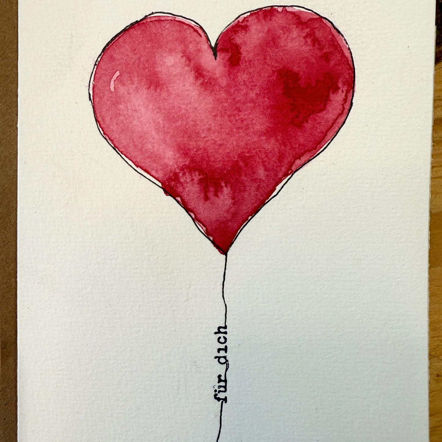 Individuelle Aquarell Grußkarte Herz. Motiv mit rotem Herz und Spruch "Für Dich". Papeterie als Unikat.
