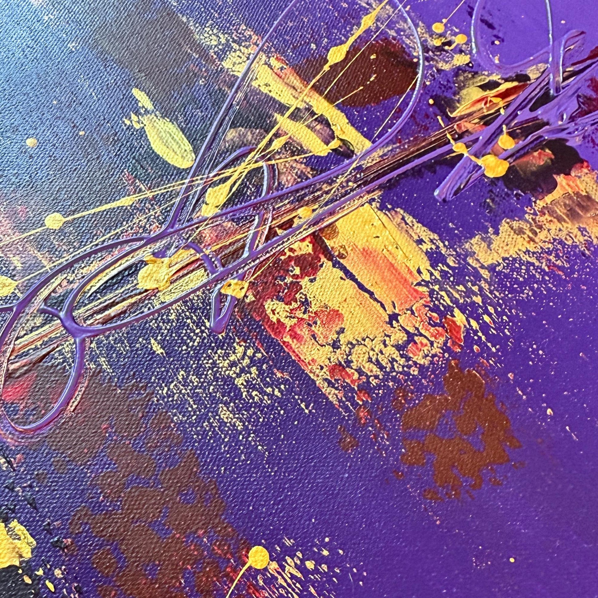 Original Acrylgemälde kaufen - Handgemaltes Unikat in Violett und Gold. Perfekt als Wanddeko.