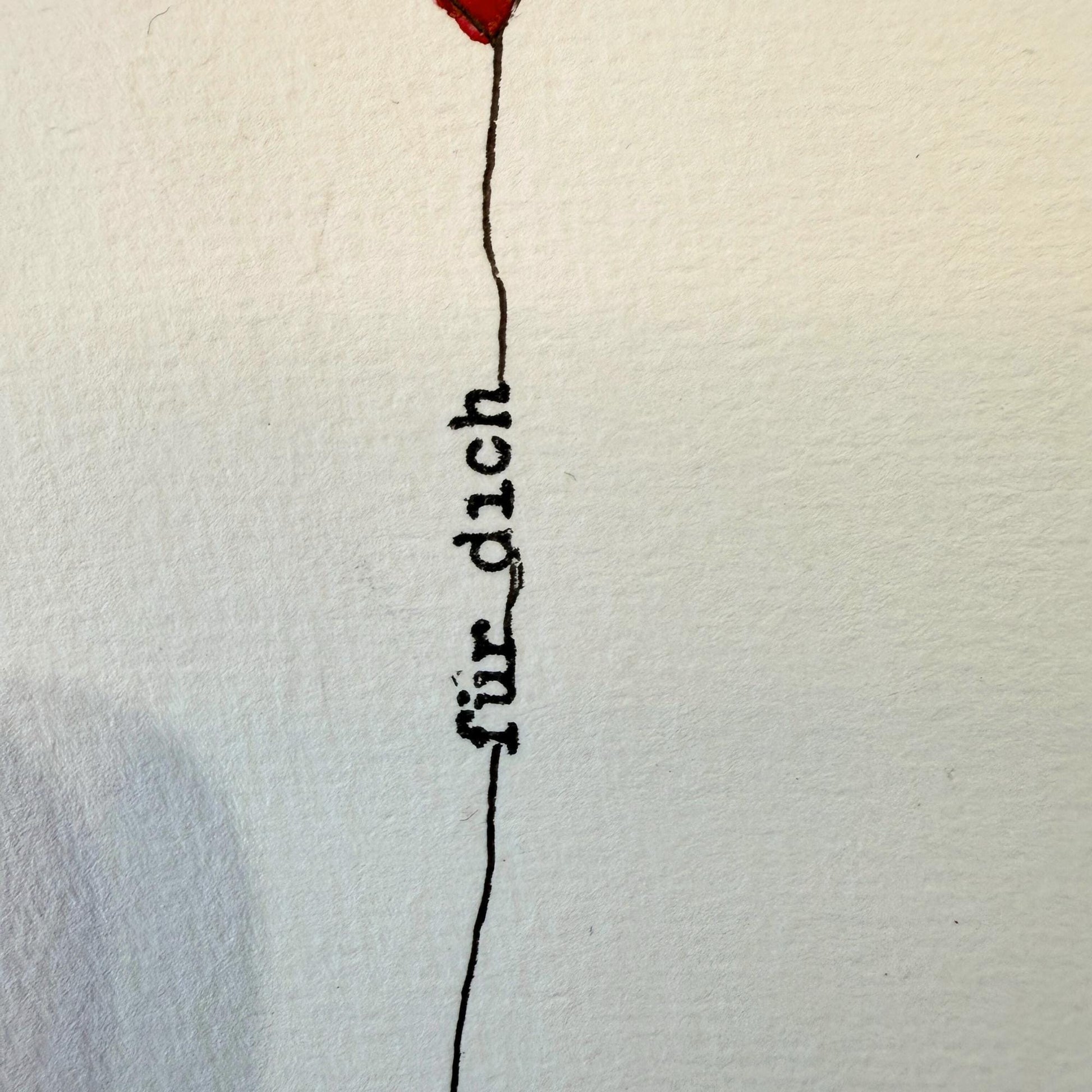 Handgemalte Aquarell Grußkarte Herz. Motiv mit rotem Herz und Spruch "Für Dich". Papeterie als Unikat.